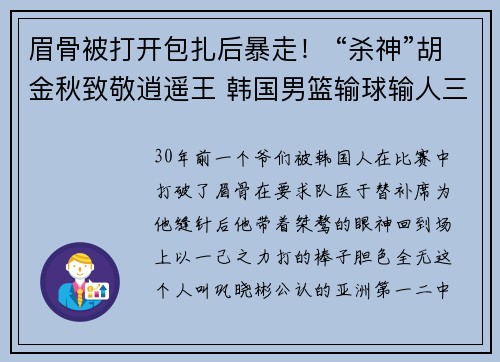 眉骨被打开包扎后暴走！ “杀神”胡金秋致敬逍遥王 韩国男篮输球输人三十年不变！